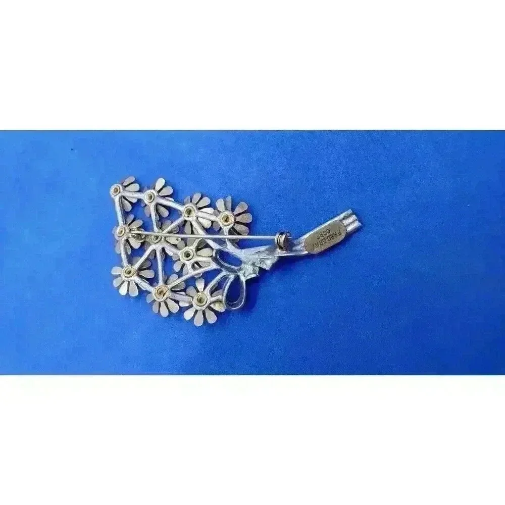 Vintage 30s Brooch Metal & Rhinestone Flower Bouquet FRED GRAY Coro Desiger RARE